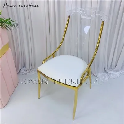 Scaun de sufragerie din acril transparent cu picioare aurii